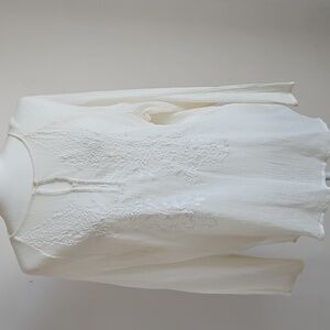 Chico 2 LG Cream Embroidered Gauzy Cotton Semi Sheer Top Fairy Ethereal Romantic